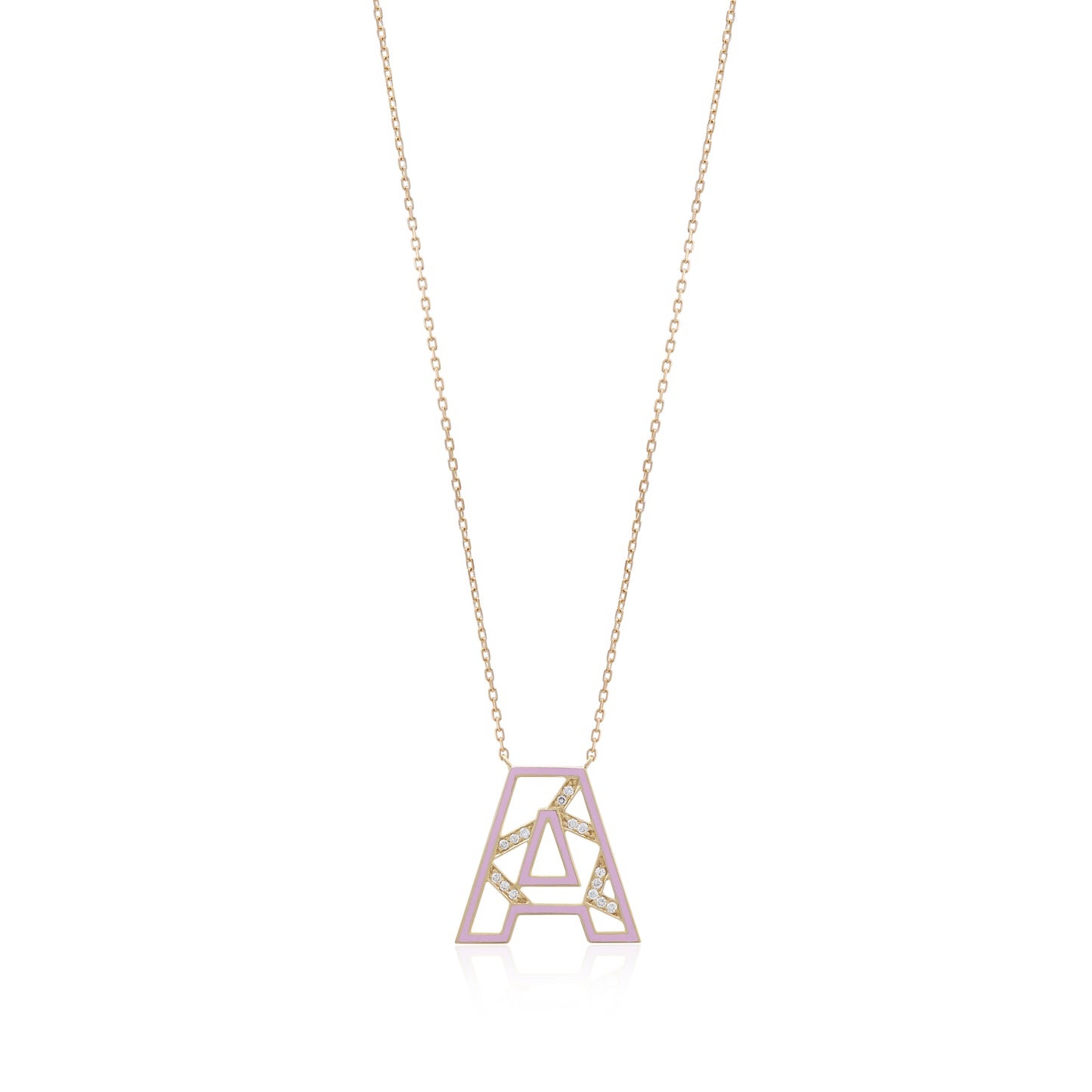 Tessellation – Alphabet Letter M Pendant set in Diamonds and Enamel - English
