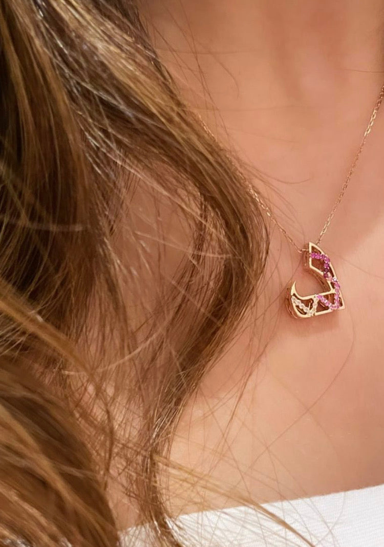 Tessellation – Alphabet Letter Pendant – Daal Letter with Pink Tourmaline stones