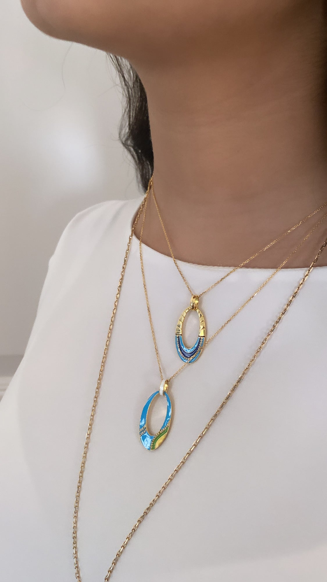 Medium Future Pendant Set with Diamonds and Enamel