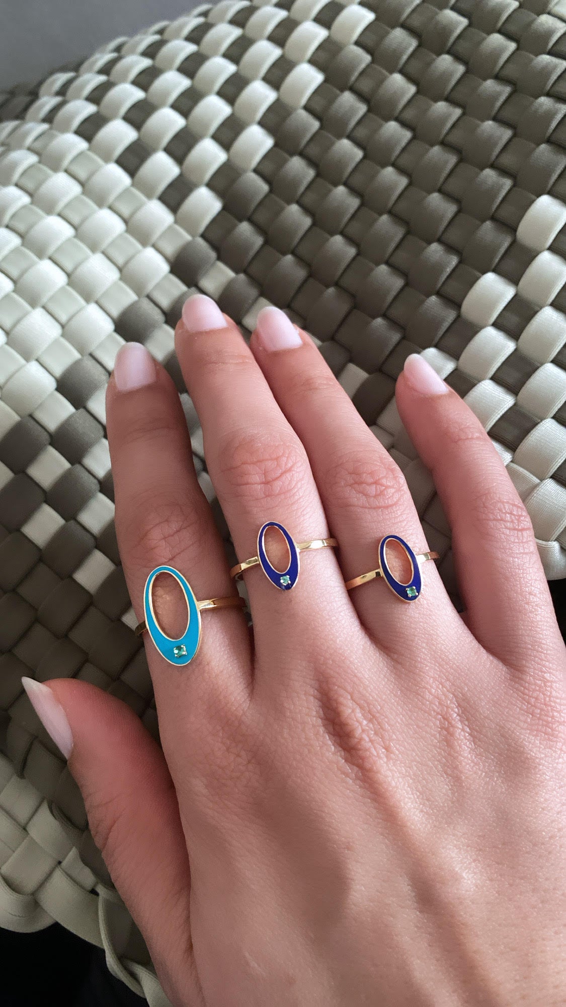 Small Future Ring With Enamel and Emerald Stone