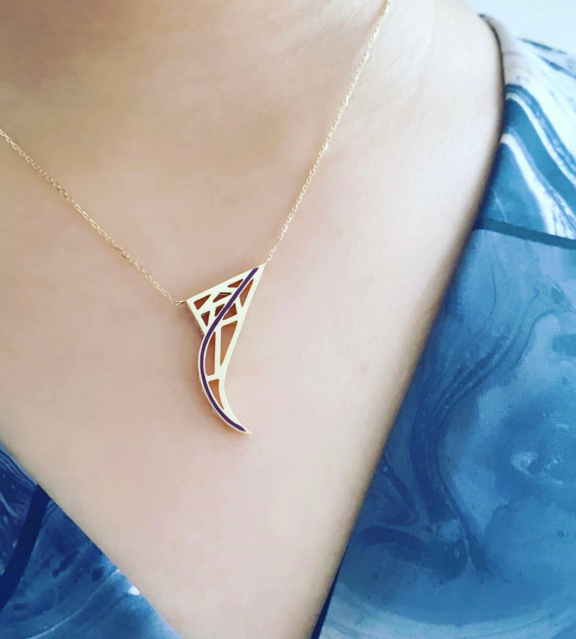 Tessellation – Alphabet Letter Pendant – Meem Letter With Enamel