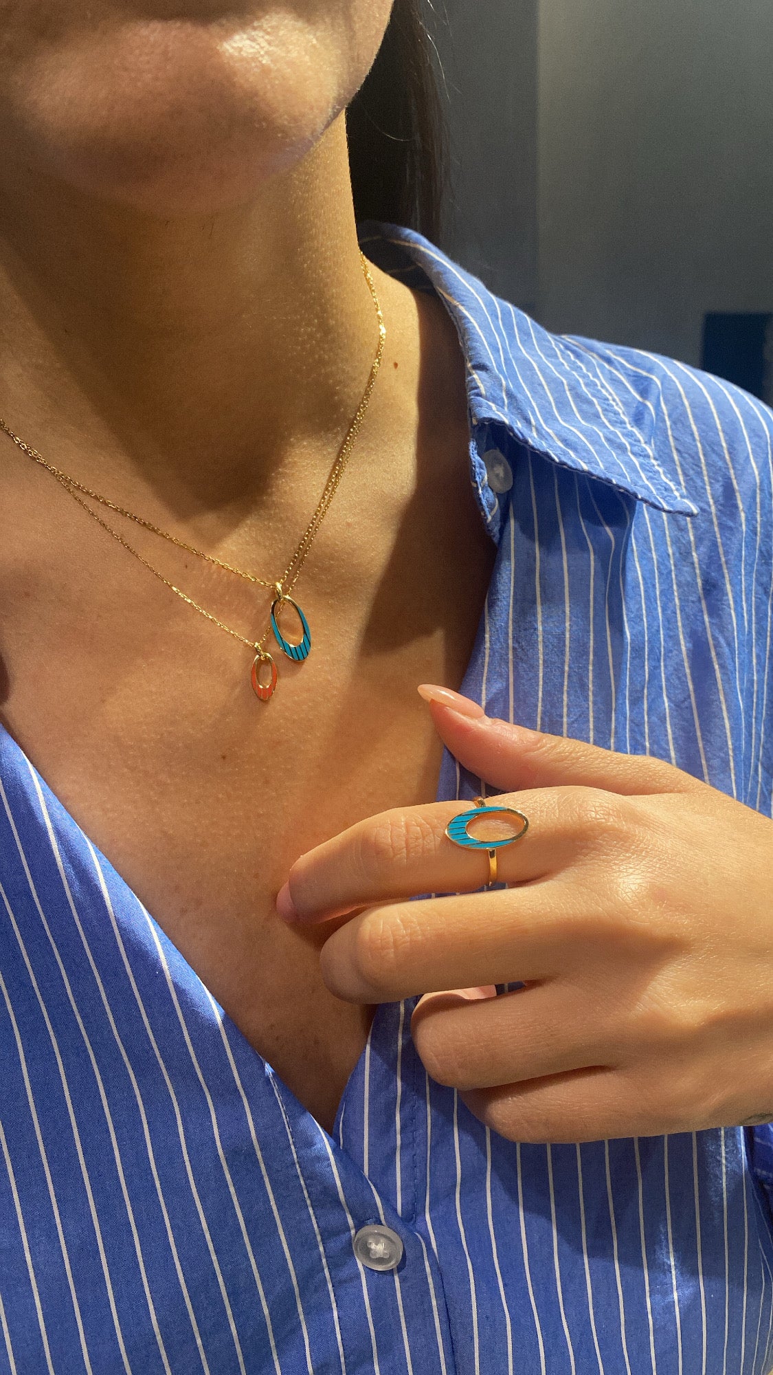 Mini Future Pendant with lines of enamel
