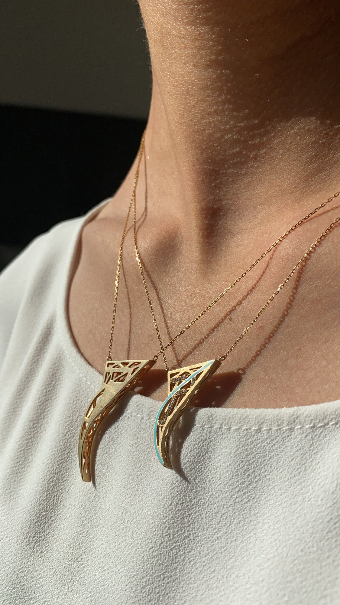 Tessellation – Alphabet Letter Pendant – Meem Letter With Diamonds and Enamel