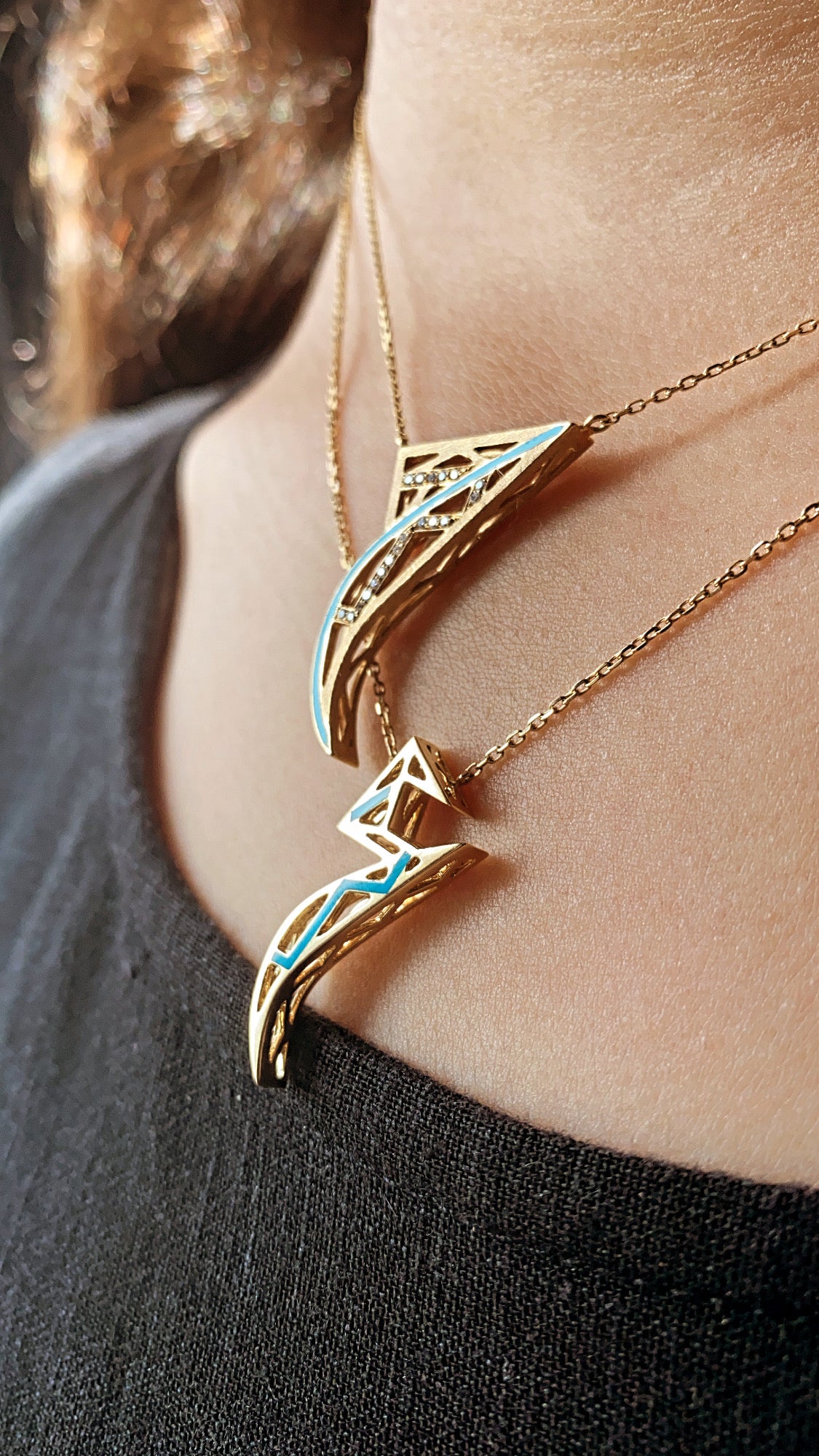 Tessellation – Alphabet Letter Pendant – Ain Letter with Enamel
