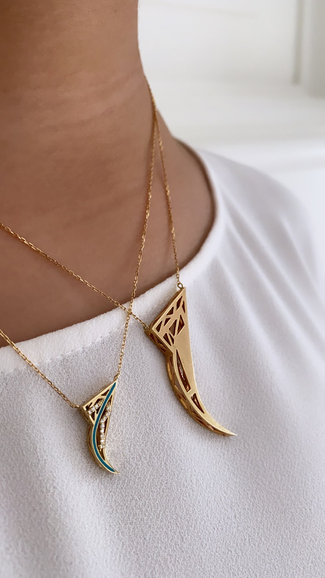 Tessellation – Alphabet Letter Pendant – Meem Letter With Diamonds and Enamel