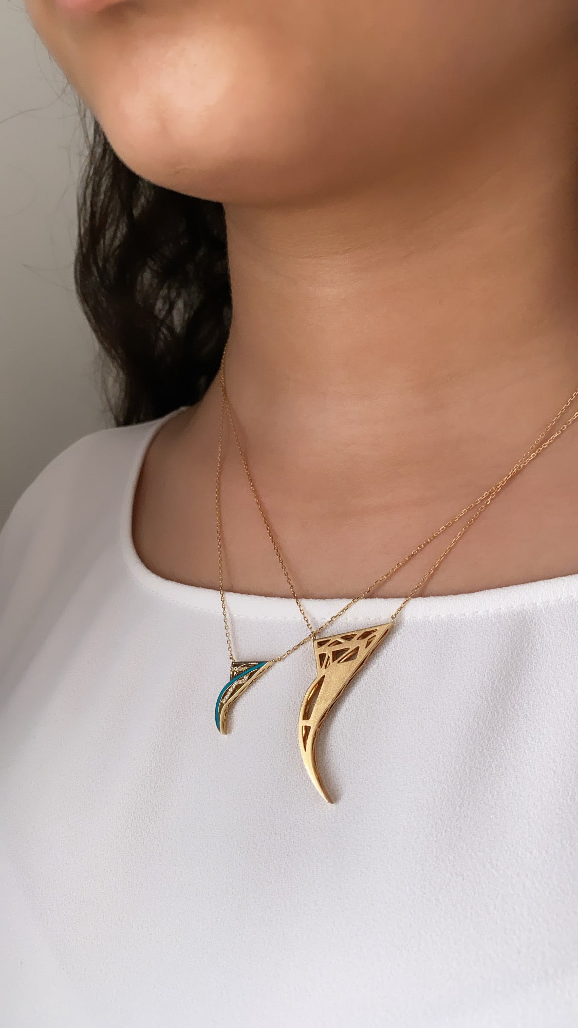 Tessellation – Alphabet Letter Pendant – Meem Letter With Diamonds and Enamel