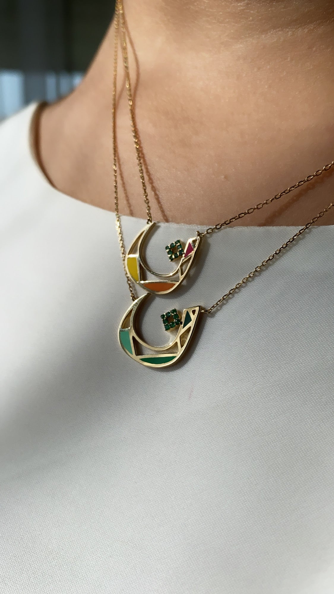 Tessellation – Alphabet Letter Pendant – Noon Letter with Enamel and Emerald Stone