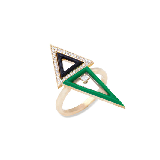 Tessellation Triangle Ring - Enamels and diamonds