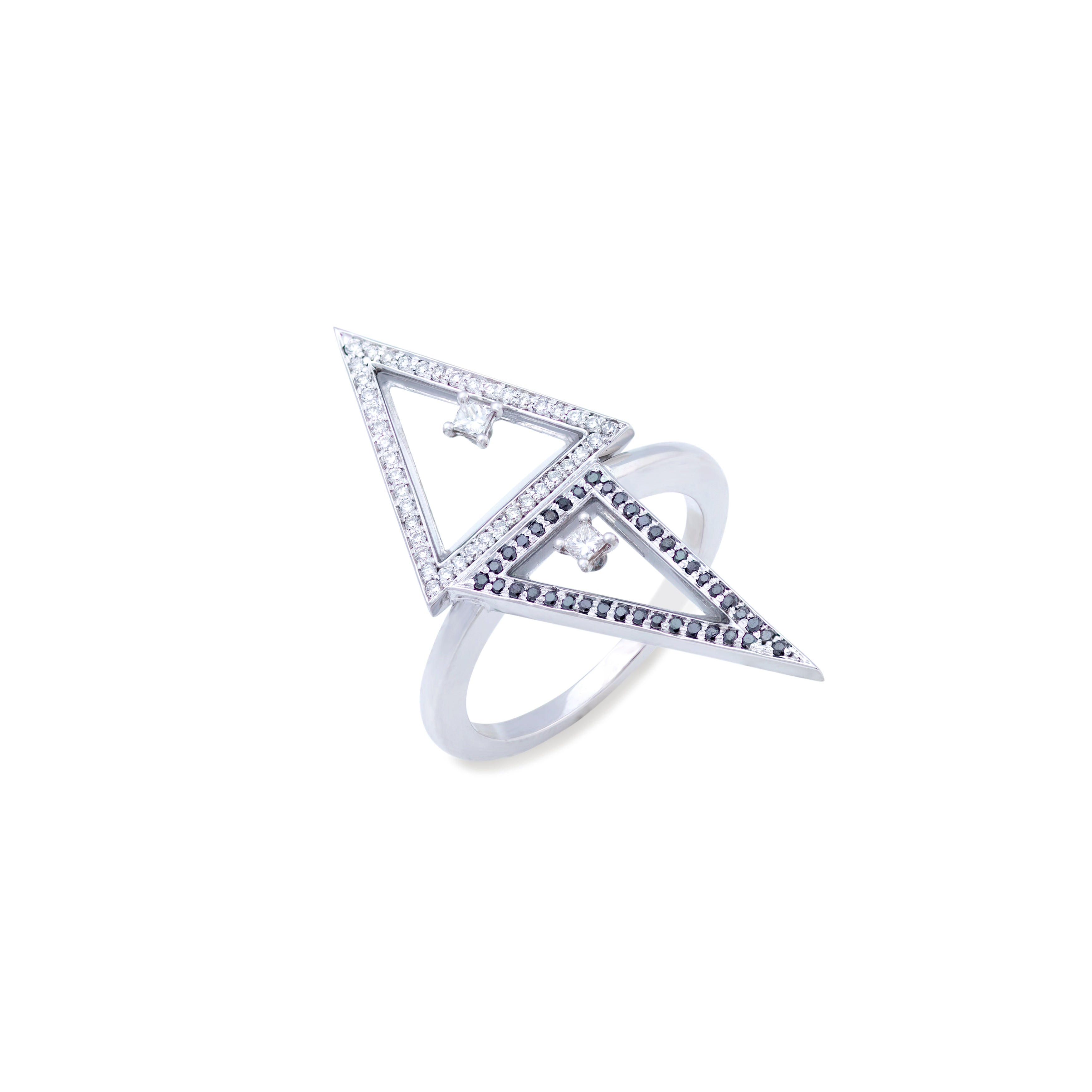 Tessellation Triangle Ring β Set with Diamonds and Black Diamonds ...
