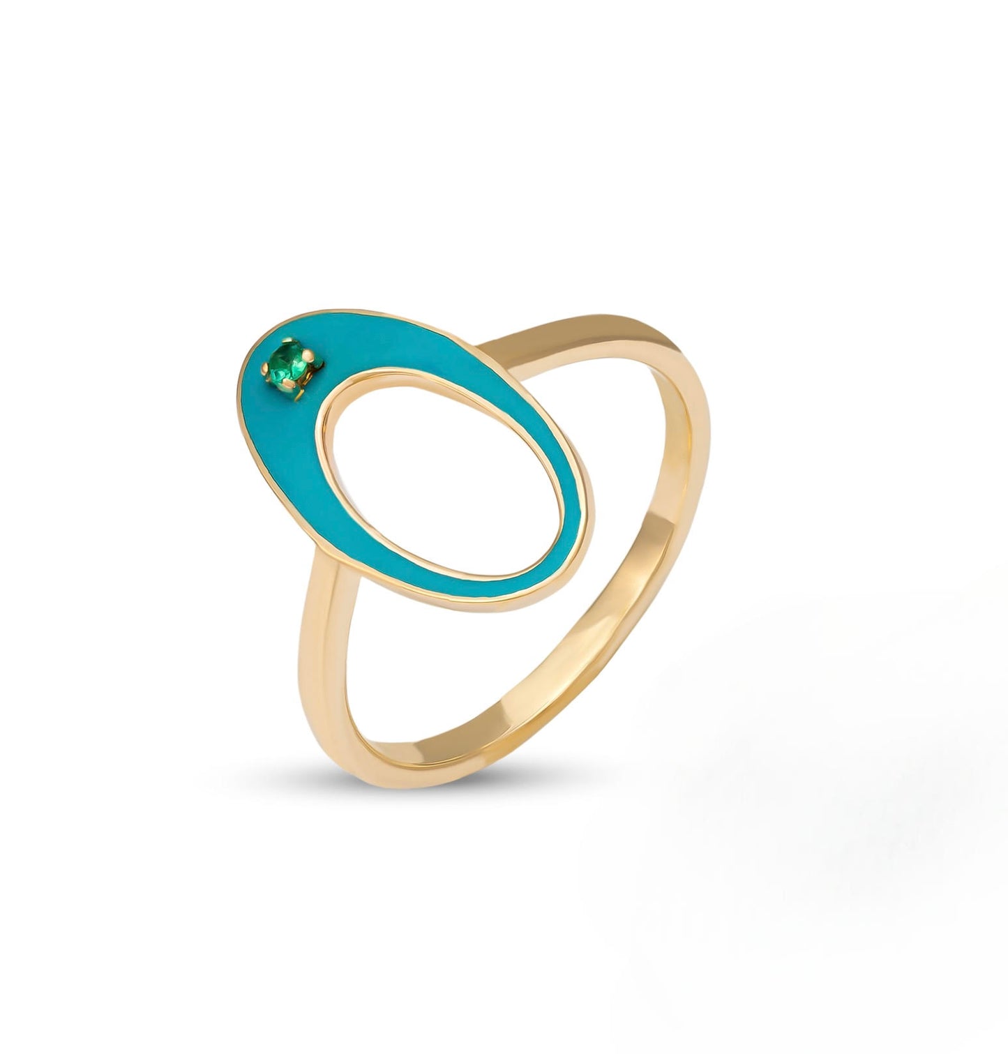 Small Future Ring With Enamel and Emerald Stone