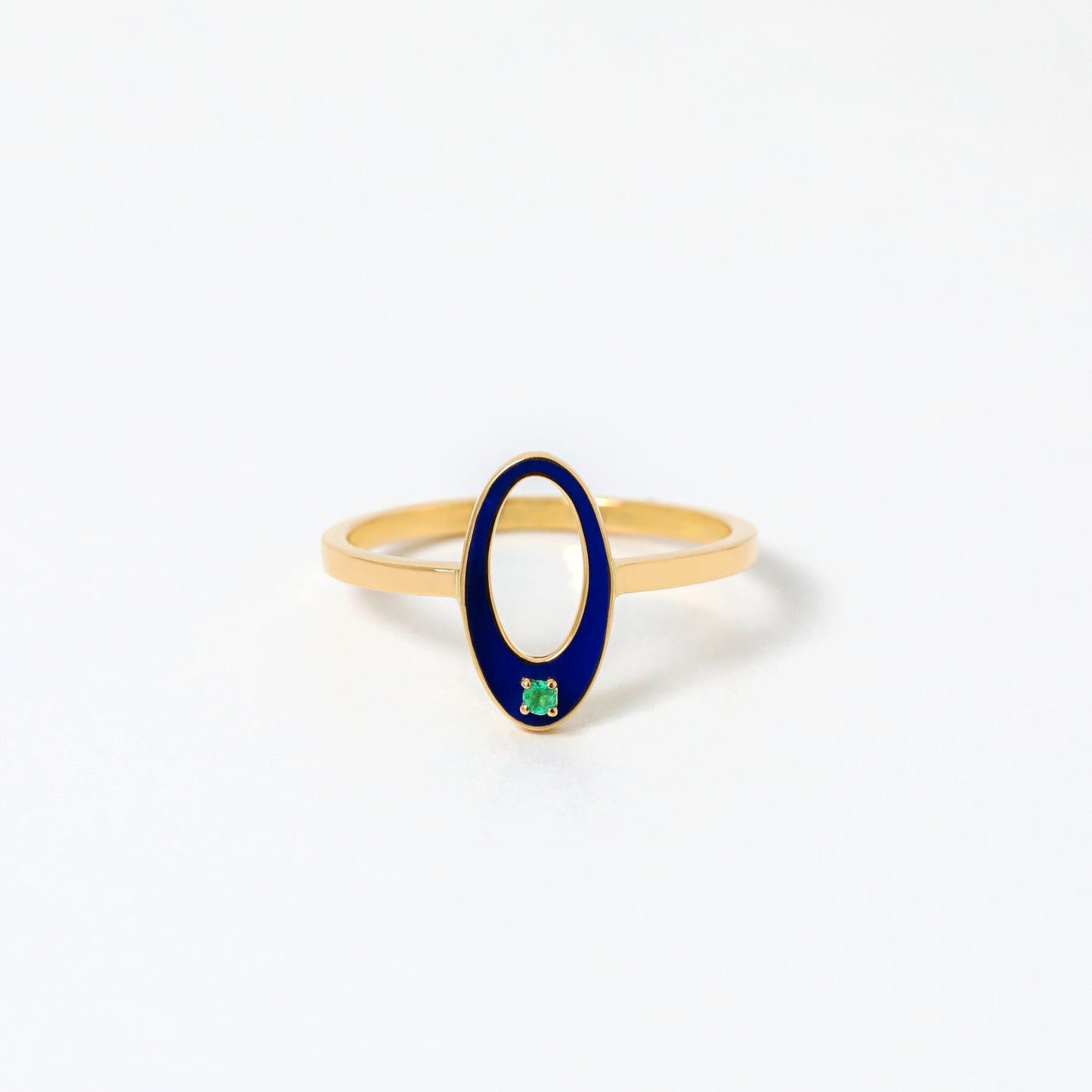 Small Future Ring With Enamel and Emerald Stone