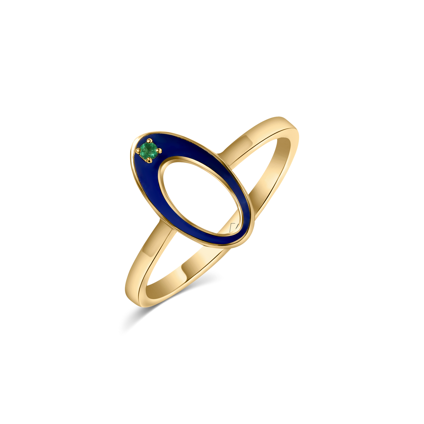 Small Future Ring With Enamel and Emerald Stone